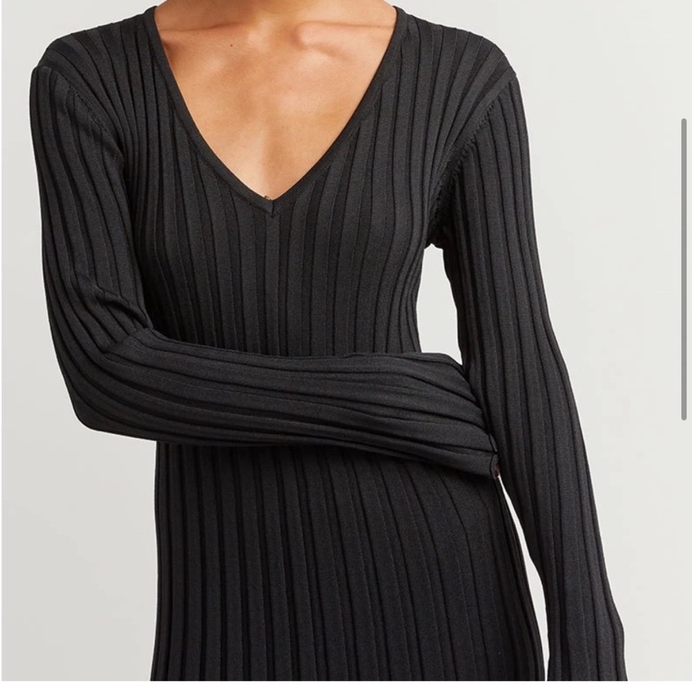 DISSH Black Ribbed V-Neck Mini Dress